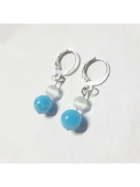 Larimar Selenite 925 Sterling Silver Crystal Earrings
